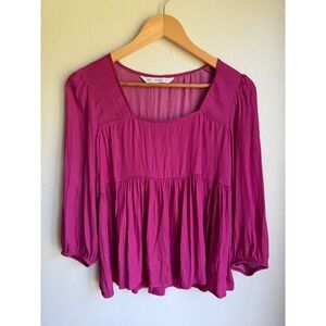 ACOS&A Dolan Womens Magenta Square Neck Babydoll Top Mixed Media 3/4 Sleeve S